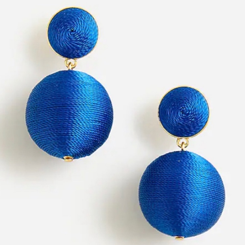 J. Crew Sapphire Blue Double Disk Drop Earrings with Gold Trim